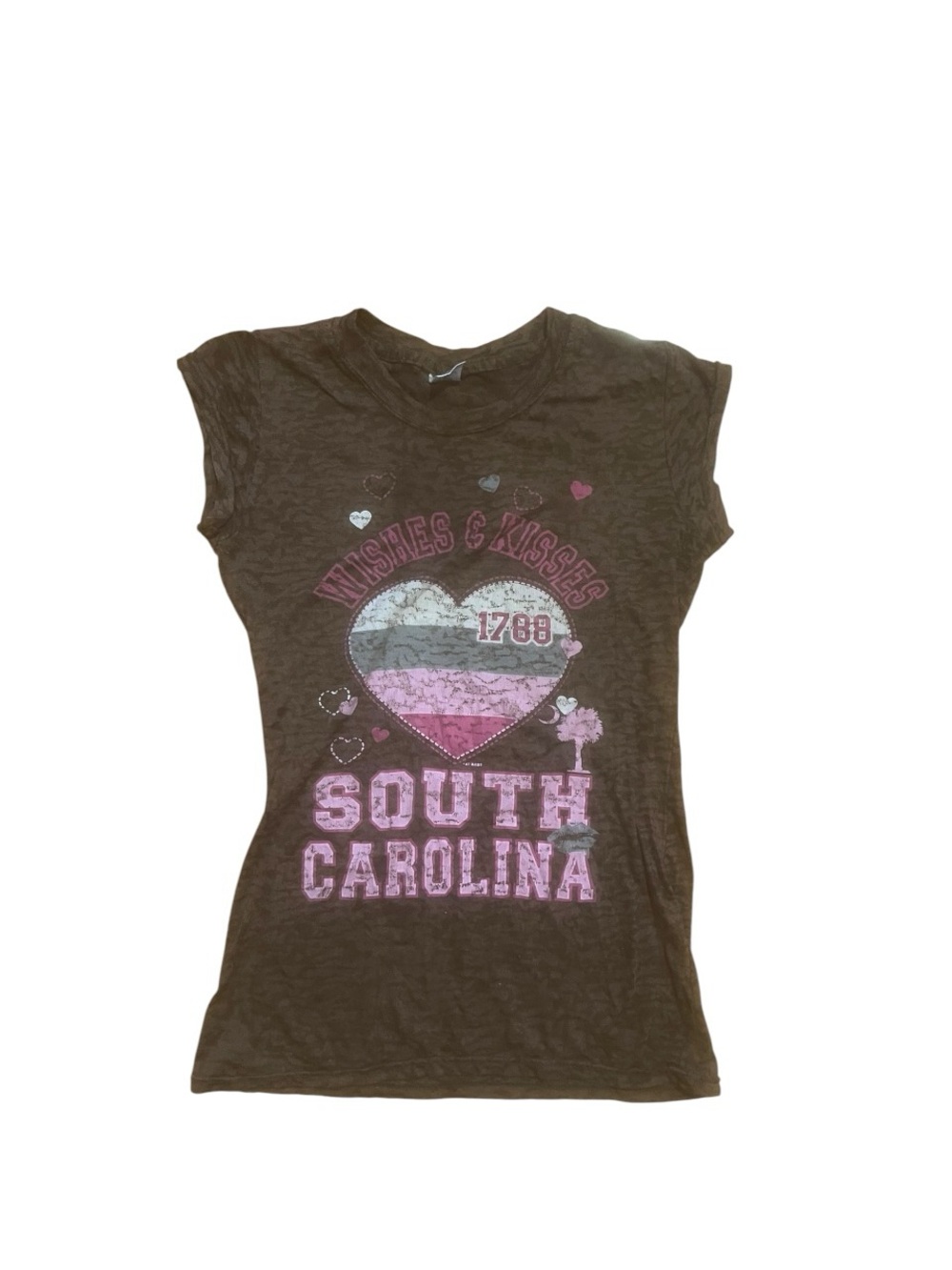 TattooTattoo Brown Y2K South Carolina Wishes & Kisses 1788 Baby Tee Sz S